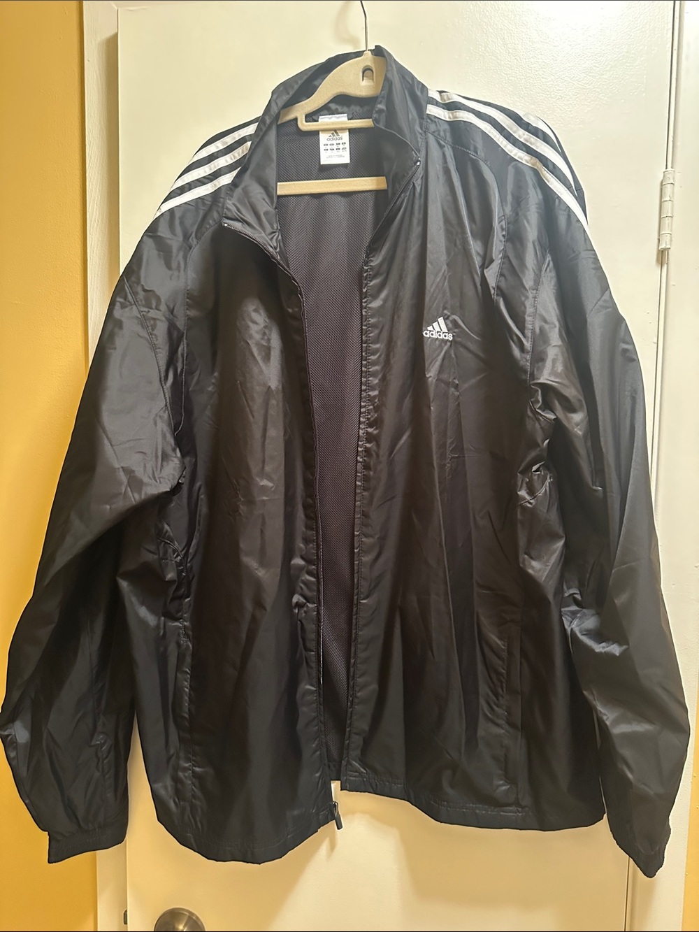 Adidas Men's Black Woven Windbreaker Jacket with Signature 3-Stripes
